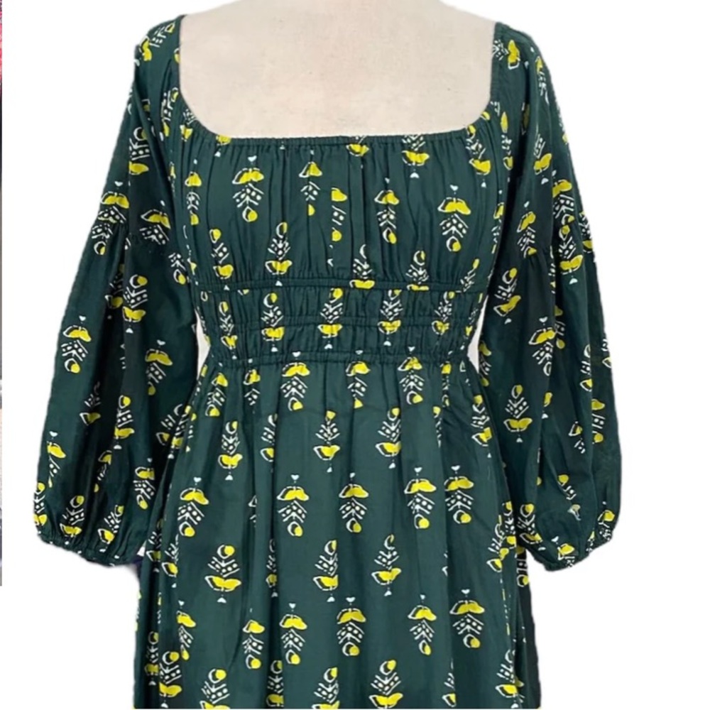 Madison Mathews Emerald Lemon Tree Skylar Midi Dress